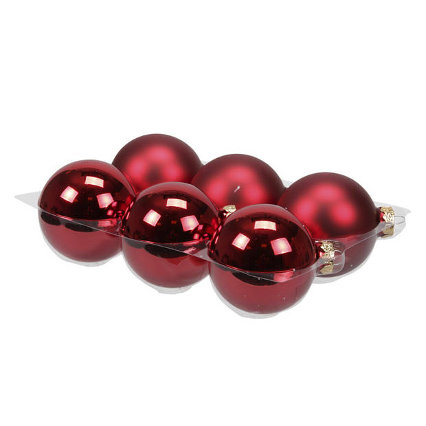 12x stuks glazen kerstballen rood 8 cm mat/glans - Kerstbal