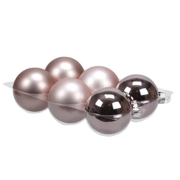 6x stuks glazen kerstballen oudroze (smokey rose) 8 cm mat/glans - Kerstbal