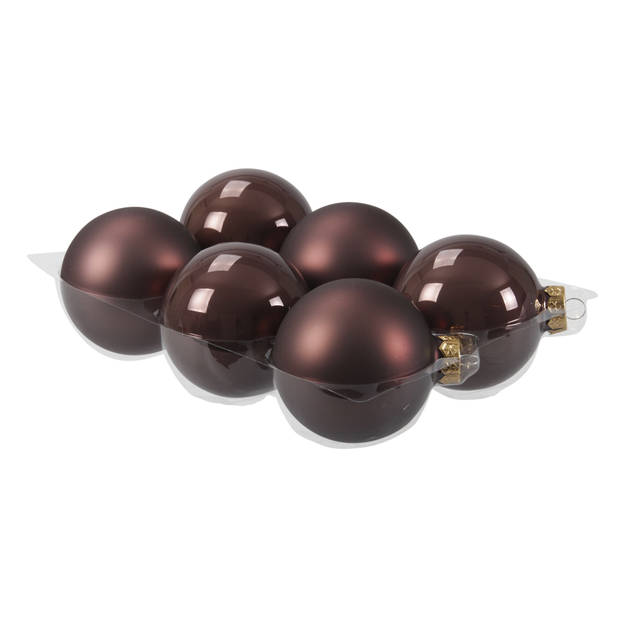 20x stuks glazen kerstballen donkerbruin (chestnut) 8 en 10 cm mat/glans - Kerstbal