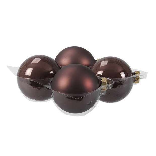 20x stuks glazen kerstballen donkerbruin (chestnut) 8 en 10 cm mat/glans - Kerstbal