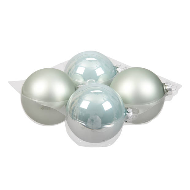 4x stuks glazen kerstballen mintgroen (oyster grey) 10 cm mat/glans - Kerstbal