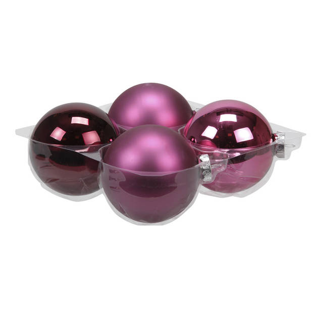 4x stuks glazen kerstballen cherry roze (heather) 10 cm mat/glans - Kerstbal