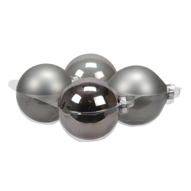 Othmar Decorations Grote kerstballen - 4x st - titanium grijs - 10 cm - glas - Kerstbal