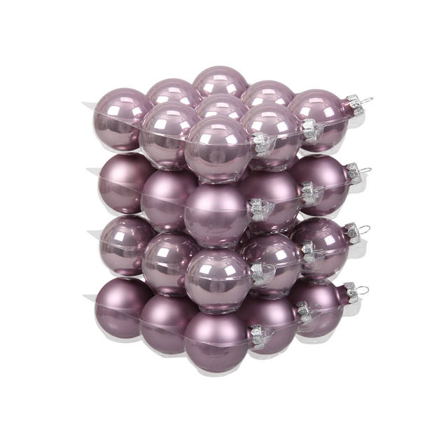 72x stuks glazen kerstballen salie paars (lilac sage) 4 en 6 cm mat/glans - Kerstbal