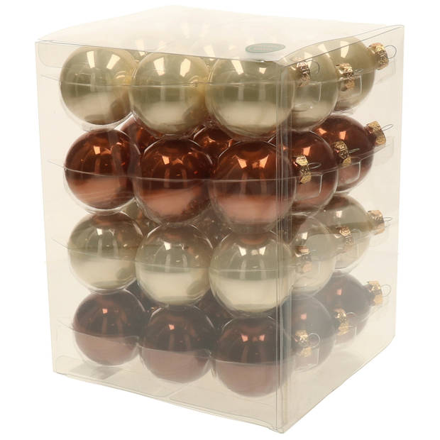 52x stuks glazen kerstballen natuurtinten (opal natural) 6 en 8 cm glans - Kerstbal