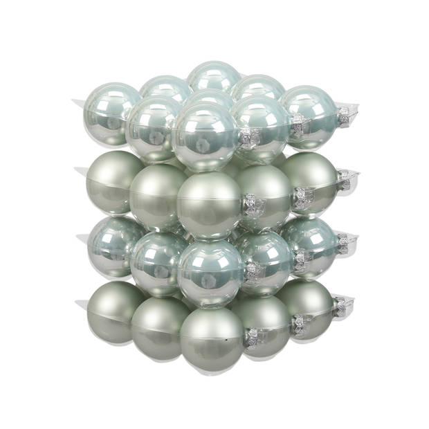 52x stuks glazen kerstballen mintgroen (oyster grey) 6 en 8 cm mat/glans - Kerstbal