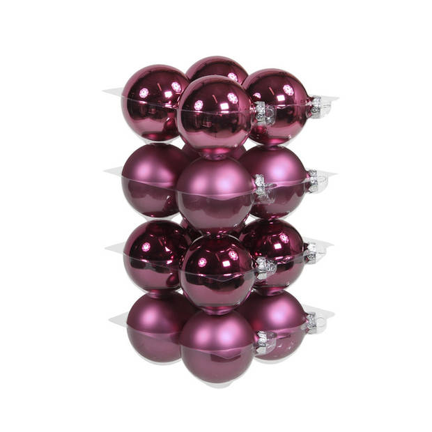 32x stuks glazen kerstballen cherry roze (heather) 8 cm mat/glans - Kerstbal