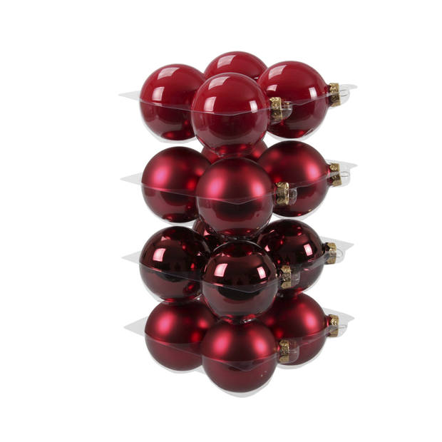 60x stuks glazen kerstballen rood/donkerrood 6, 8 en 10 cm mat/glans - Kerstbal