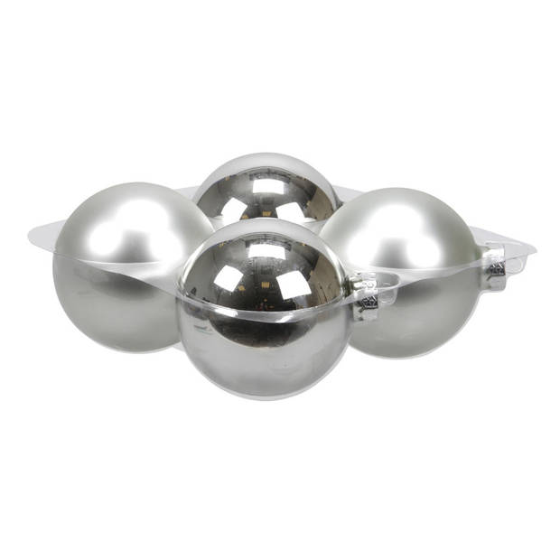 Bellatio Decorations Kerstballen - 4 st - zilver - glas - 10 cm - Kerstbal