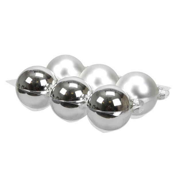 6x stuks glazen kerstballen zilver 8 cm mat/glans - Kerstbal