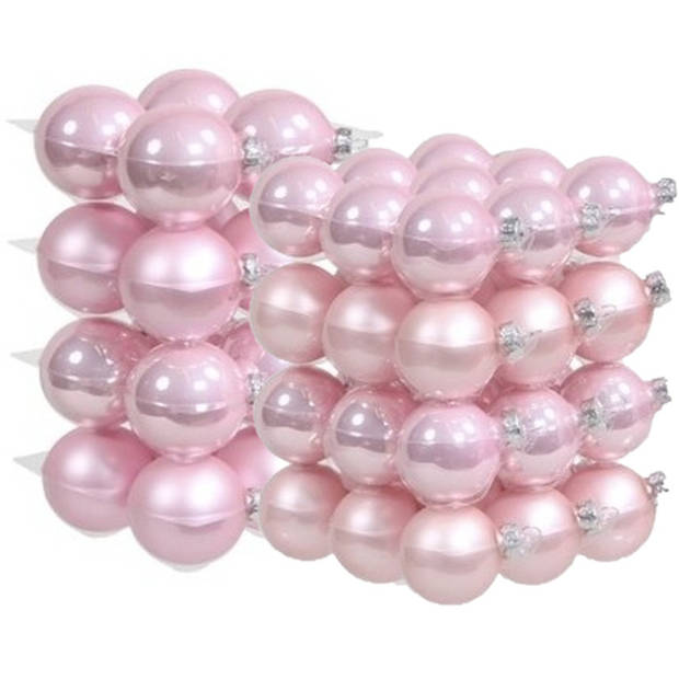 52x stuks roze glazen kerstballen 6 en 8 cm mat/glans - Kerstbal