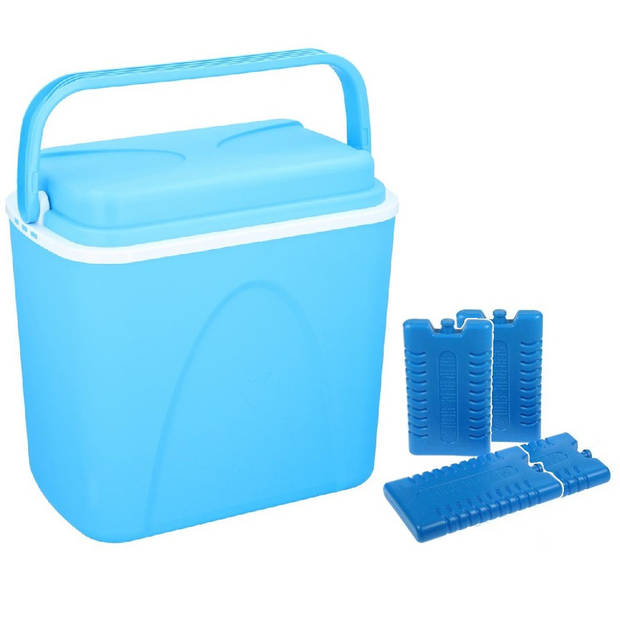 Koelbox blauw 24 liter 39 x 25 x 38 cm incl. 4 koelelementen - Koelboxen