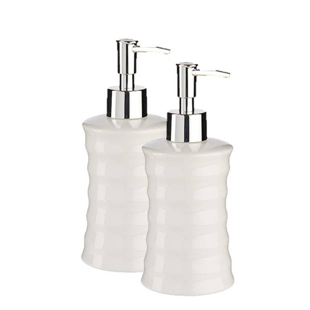 2x stuks zeeppompje/zeepdispenser parelwit keramiek 18 cm - Zeeppompjes