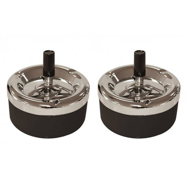 2x stuks ronde draaiasbak/drukasbak zwart/chroom 11 cm - Asbakken