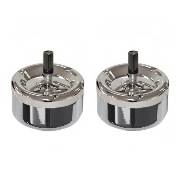 2x stuks ronde draaiasbak/drukasbak chroom 13 cm - Asbakken