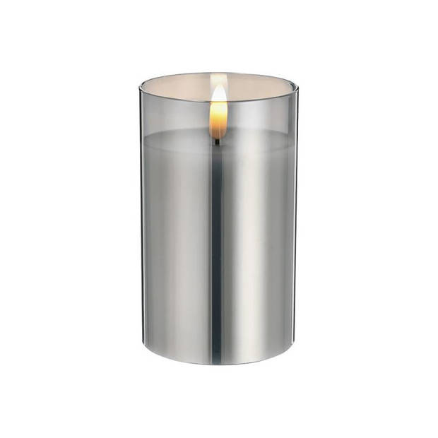 2x stuks luxe led kaarsen in grijs glas D7,5 x H12,5 cm met timer - LED kaarsen