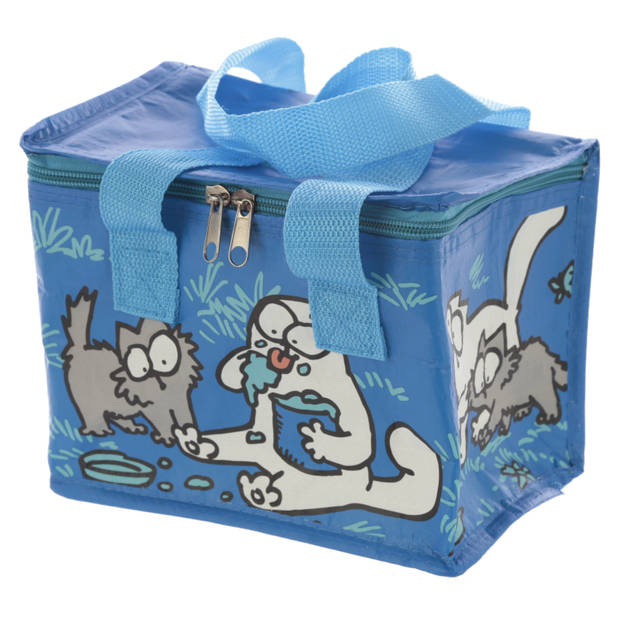 Kleine koeltas voor lunch blauw met Simons Cat print 16 x 21 x 14 cm 4,7 liter - Koeltas