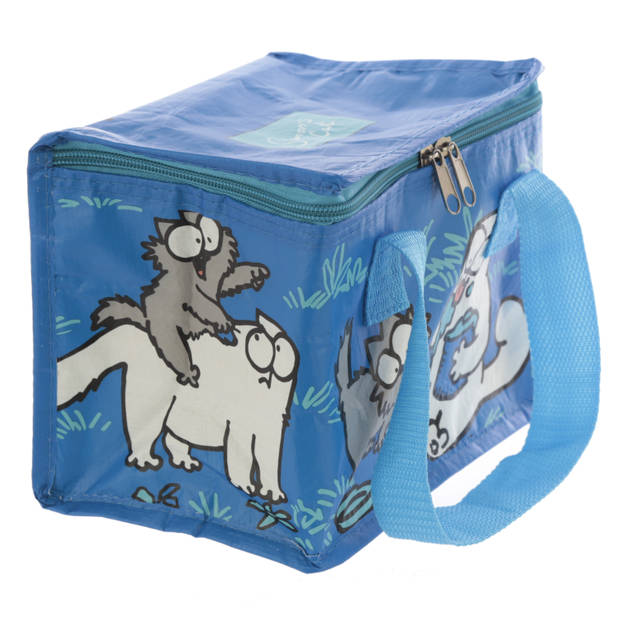 Set van 2x stuks kleine koeltassen voor lunch blauw met katten print 16 x 21 x 14 cm 4,7 liter - Koeltas