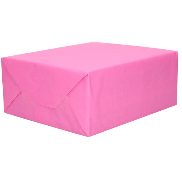 6x Rollen kraft inpakpapier transparante folie/hartjes pakket - roze/harten design 200 x 70 cm - Cadeaupapier