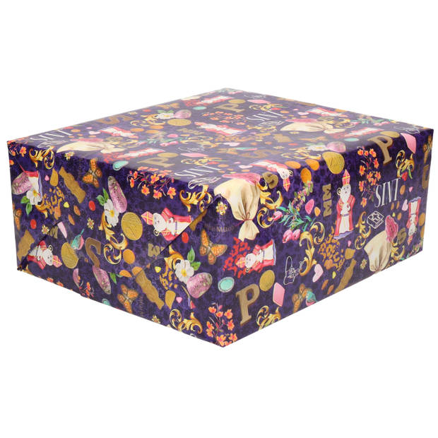 1x Rollen Inpakpapier/cadeaupapier Sinterklaas print gekleurd 2,5 x 0,7 meter 70 grams luxe kwaliteit - Cadeaupapier