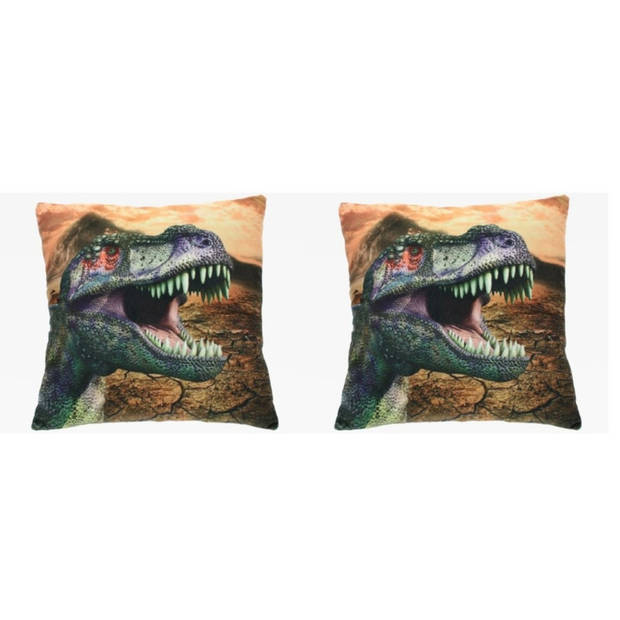 Set van 2x stuks woon sierkussens dinosaurus print 35 x 35 cm - Sierkussens