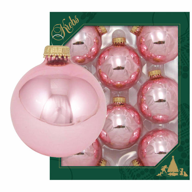 16x Glanzende lichtroze kerstballen van glas 7 cm - Kerstbal