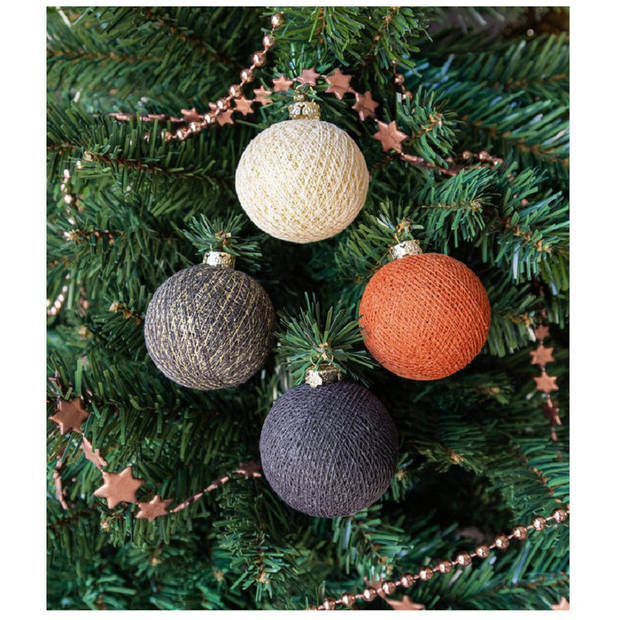 1x Grijze Cotton Balls kerstballen decoratie 6,5 cm - Kerstbal