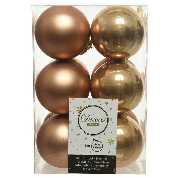Kerstversiering kunststof kerstballen mix camel bruin/ donkergroen 4 en 6 cm pakket van 80x stuks - Kerstbal