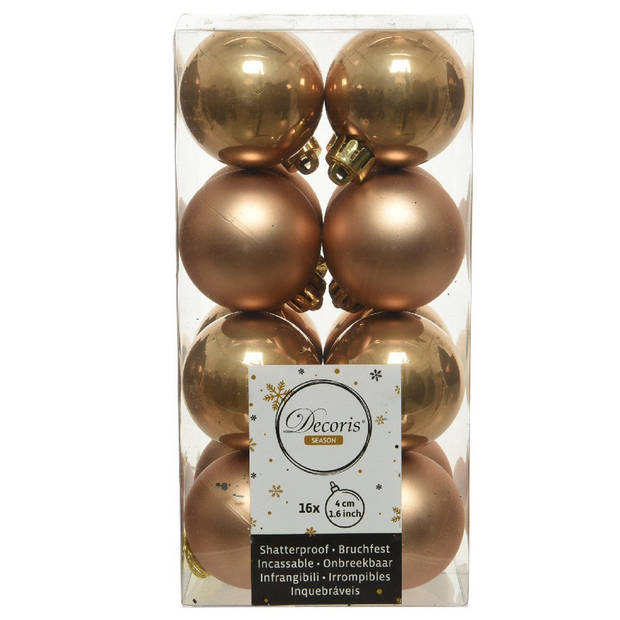 59x stuks kunststof kerstballen camel bruin 4, 6 en 8 cm glans/mat/glitter mix - Kerstbal