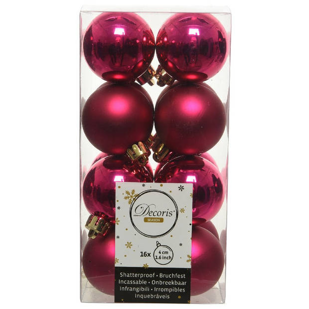 32x Kunststof kerstballen glanzend/mat bessen roze 4 cm kerstboom versiering/decoratie - Kerstbal