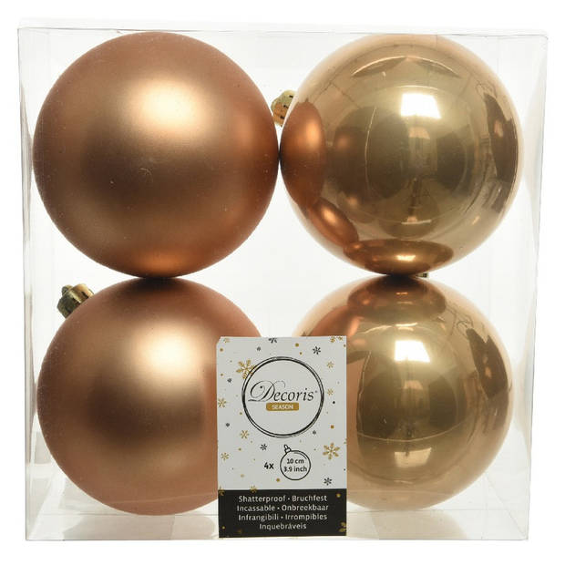 Kerstversiering kunststof kerstballen camel bruin 6-8-10 cm pakket van 62x stuks - Kerstbal