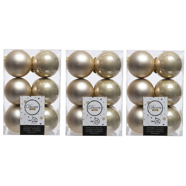 36x Kunststof kerstballen glanzend/mat licht parel/champagne 6 cm kerstboom versiering/decoratie - Kerstbal