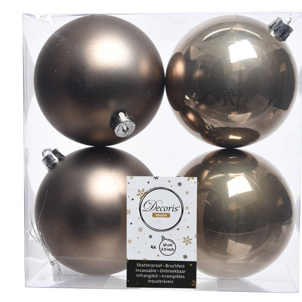 16x Kunststof kerstballen glanzend/mat Kasjmier bruin 10 cm kerstboom versiering/decoratie - Kerstbal