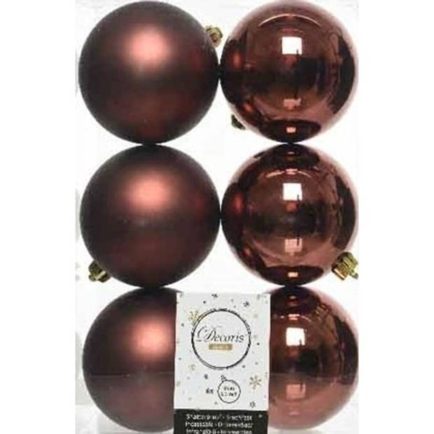 18x Kunststof kerstballen glanzend/mat mahonie bruin 8 cm kerstboom versiering/decoratie - Kerstbal