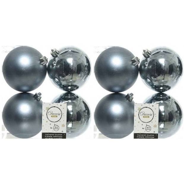 8x Kunststof kerstballen glanzend/mat grijsblauw 10 cm kerstboom versiering/decoratie - Kerstbal