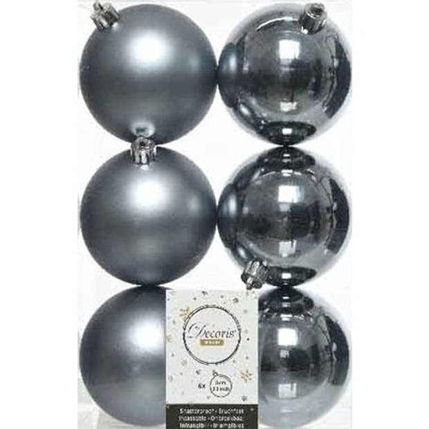 30x Kunststof kerstballen glanzend/mat grijsblauw 8 cm kerstboom versiering/decoratie - Kerstbal
