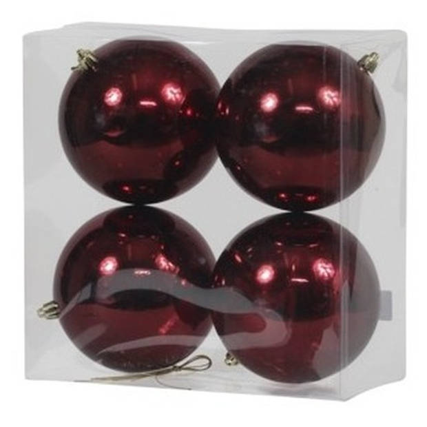 Othmar decorations Kerstballen - 4x - bordeaux - kunststof - 12 cm - Kerstbal