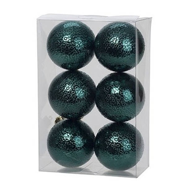 6x Kunststof kerstballen cirkel motief petrol blauw 6 cm kerstboom versiering/decoratie - Kerstbal