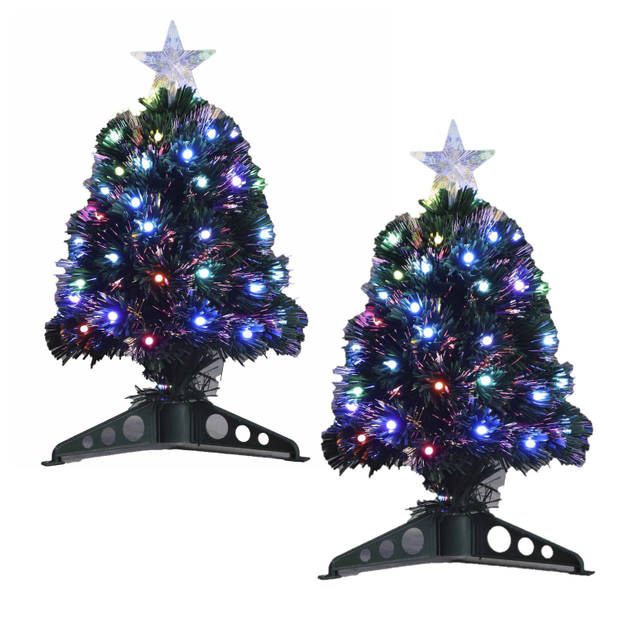 2x stuks kerstboompjes met 45 gekleurde Led lampjes 45 cm - Kunstkerstboom