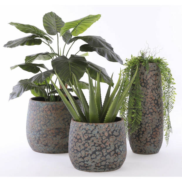 Plantenpot/bloemenvaas van keramiek in het flakes koper print 55 x 21 cm - Vazen