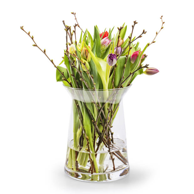 Set van 2x stuks trechtervaas bloemenvaas/bloemenvazen 19 x 25 cm transparant glas - Vazen