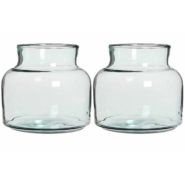 Set van 2x stuks melkbusvaas bloemenvaas/bloemenvazen kort 20 x 21 cm transparant glas - Vazen