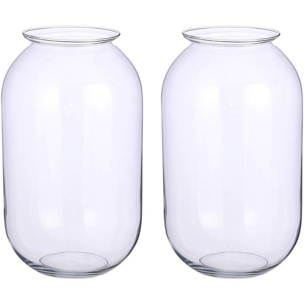 Set van 2x stuks ronde bloemenvaas/bloemenvazen 19 x 30 cm transparant glas - Vazen