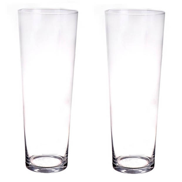 Set van 2x stuks conische glazen vaas/vazen rond helder glas 40 cm - Vazen