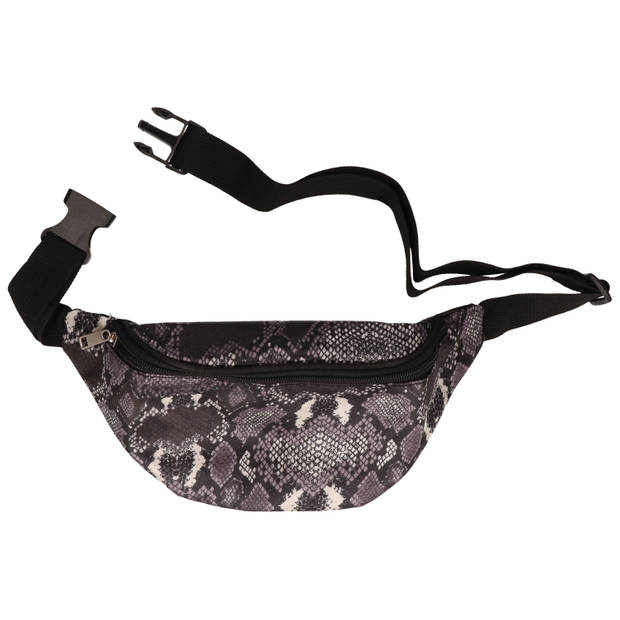 Zwarte/witte slangenprint heuptas/fanny pack/cross body tas 31 cm - Heuptassen