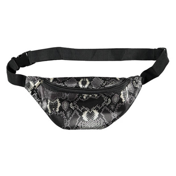 Zwarte/witte slangenprint heuptas/fanny pack/cross body tas 31 cm - Heuptassen