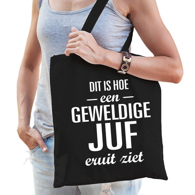 Geweldige juf fun kado tas zwart dames voor lerares / leerkracht - Feest Boodschappentassen