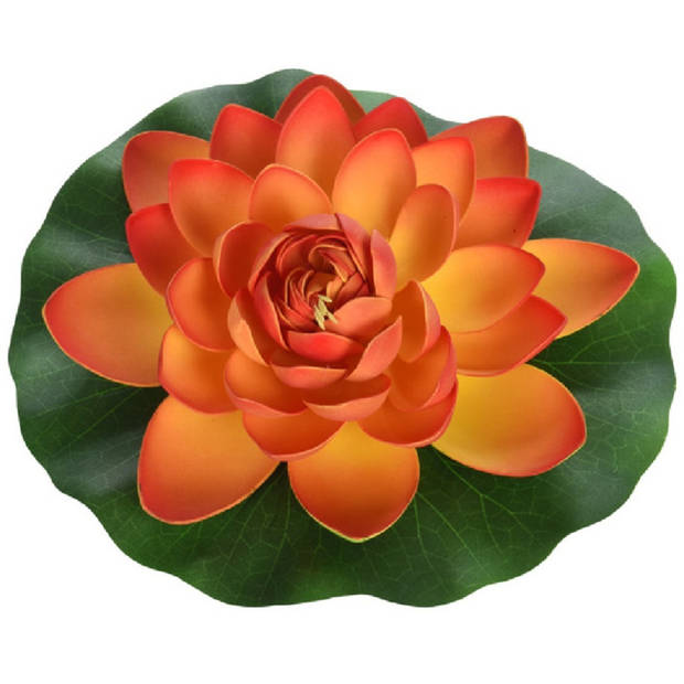 1x Oranje waterlelie kunstbloemen vijverdecoratie 18 cm - Kunstbloemen