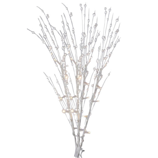Glitter tak wit 76 cm decoratie kunstbloemen/kunsttakken met warm witte LED lichtjes - Kunstbloemen