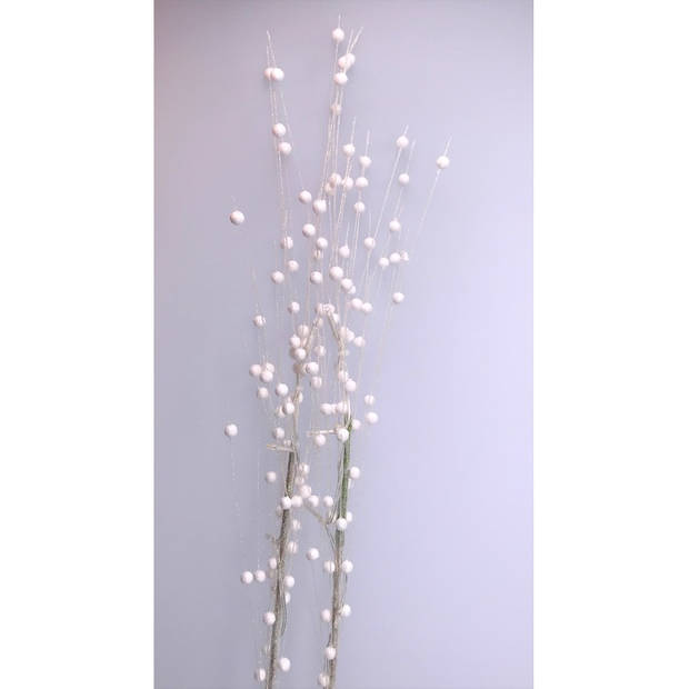 Glitter tak wit 76 cm decoratie kunstbloemen/kunsttakken met warm witte LED lichtjes - Kunstbloemen